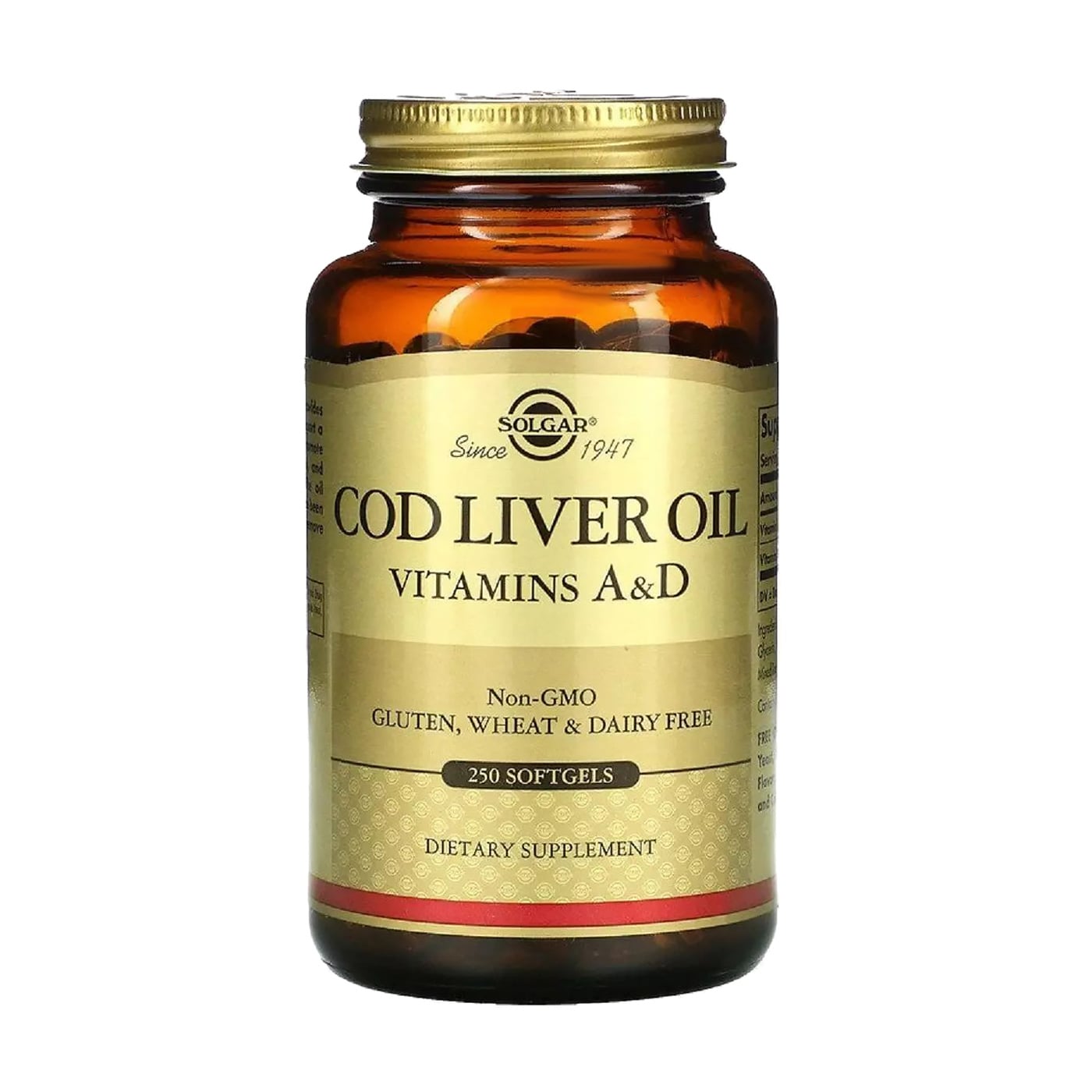 Олія печінки тріски з вітамінами A і D Solgar Cod Liver Oil Vitamins A &amp; D, 250 капсул